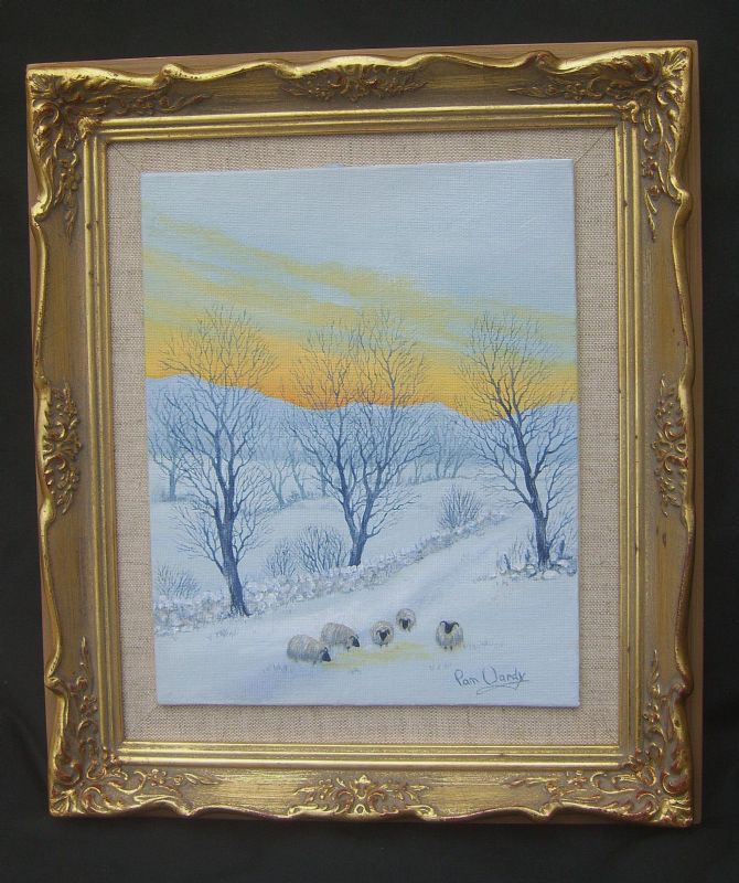 Painting of Sheep | Winter sunset painting